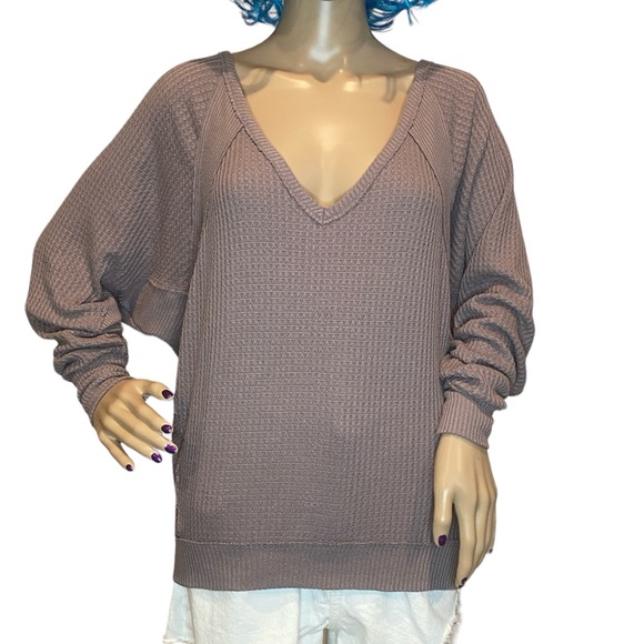 Free People We the Free Santa Clara Thermal Waffle Knit Top Shirt Size XS EUC - Picture 2 of 7
